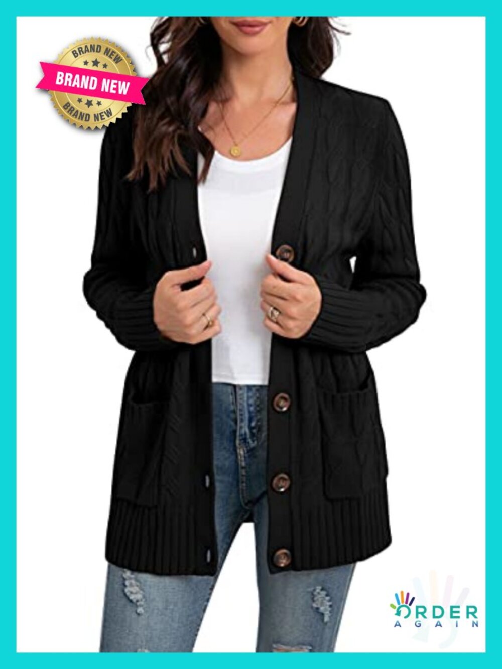 Women's Long Sleeve Cable Knit Cardigan Sweater with Pockets